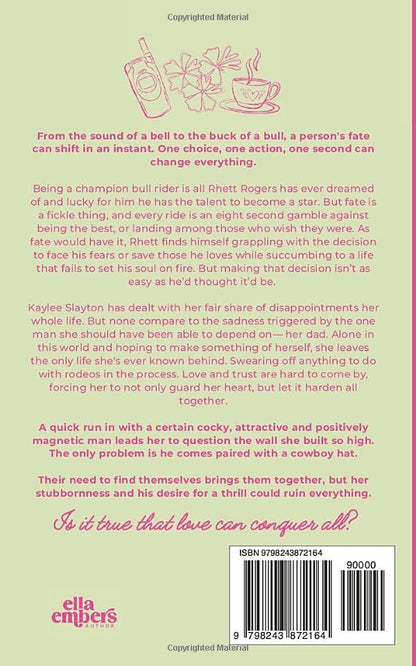 Book cover with text and a pink background