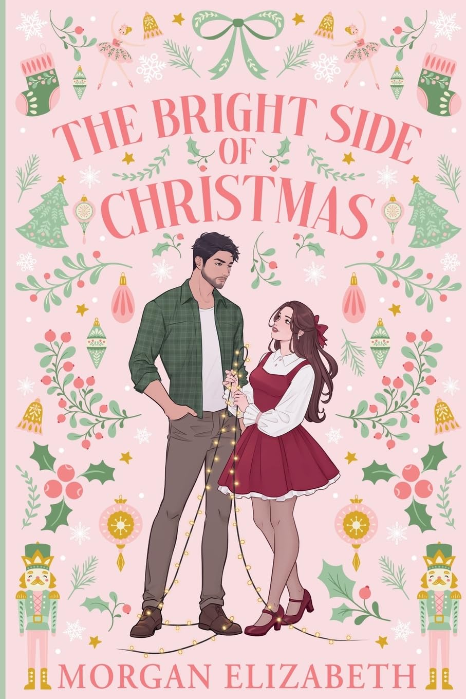 Book cover of 'The Bright Side of Christmas' with a couple holding hands against a festive background.