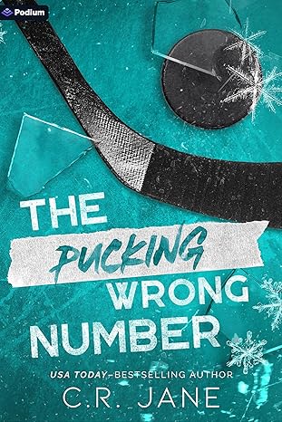 Book cover of 'The Pucking Wrong Number' with a hockey stick and puck on a teal background.