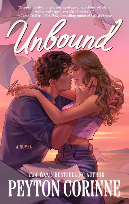 Book cover of 'Unbound' by Peyton Corinne featuring a couple embracing against a pink sky.