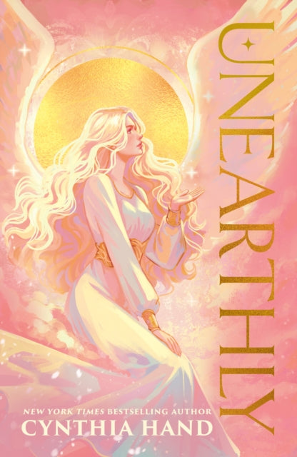 Book cover of 'Unearthly' featuring a woman with long blonde hair against a pink and yellow background.