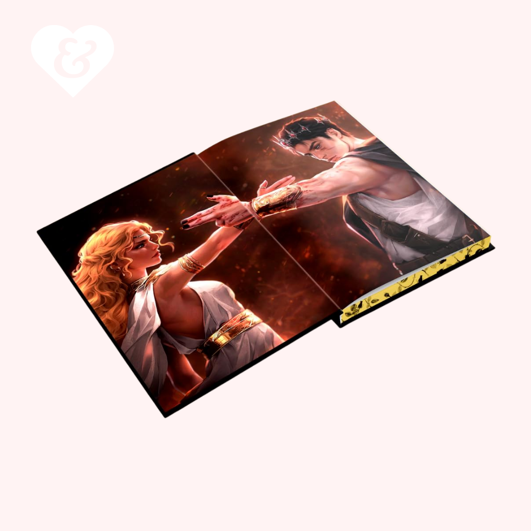 Folding screen with a scene of two people holding hands on a white background