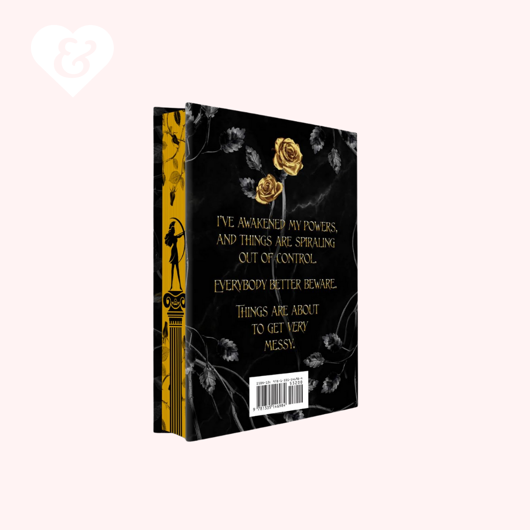 Black book with gold text and design on a white background