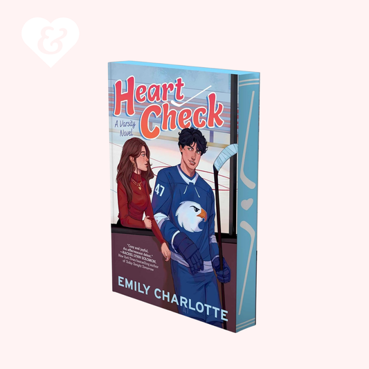 Book titled 'Heart Check' by Emily Charlotte with a cover featuring two characters.