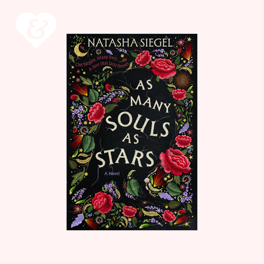Book cover of 'As Many Souls as Stars' by Natasha Siegel with floral design on a black background