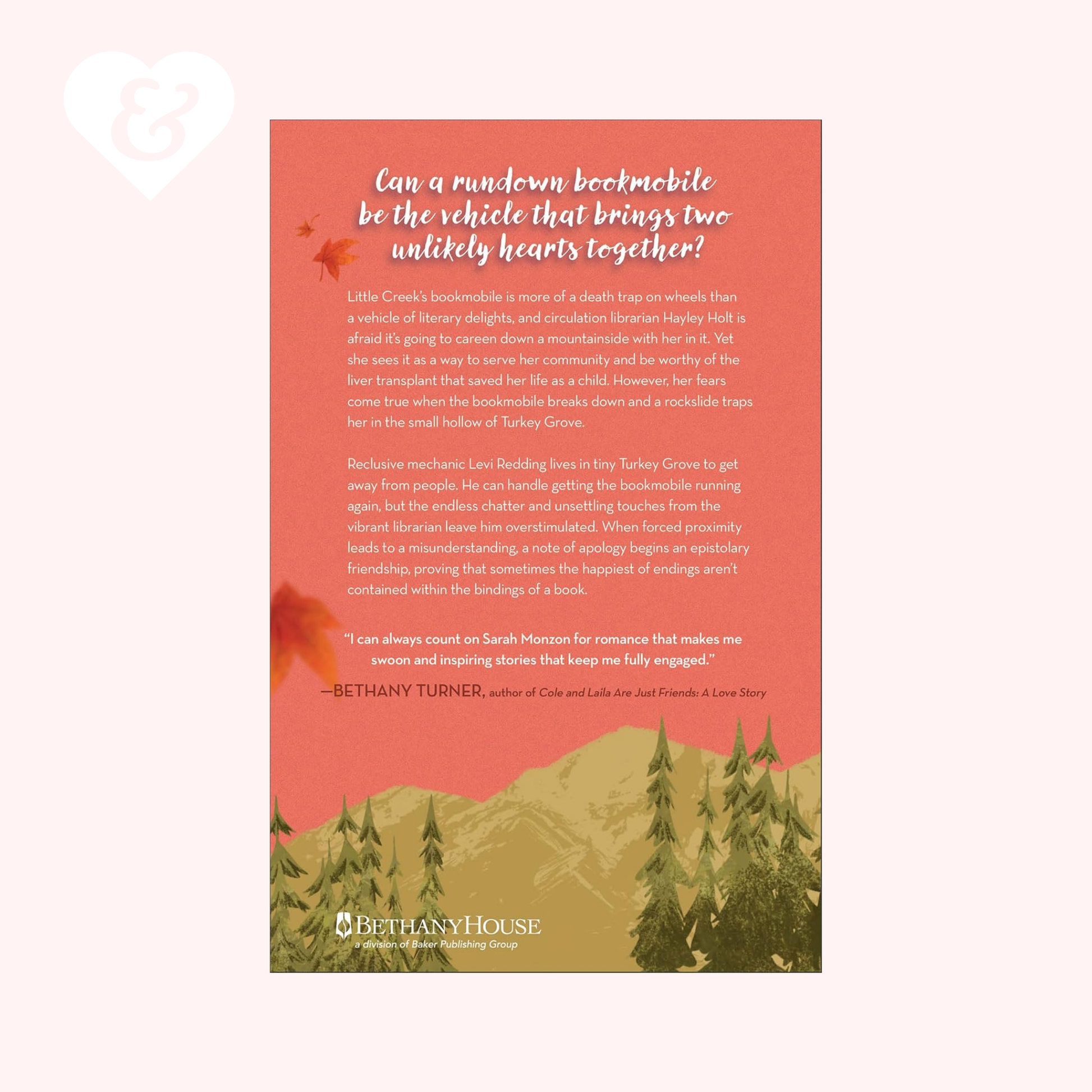 Book cover with mountain scene and text on a red background