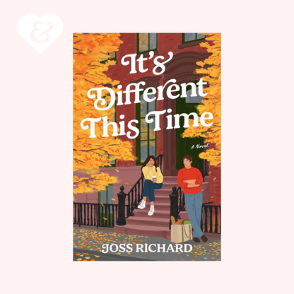 Book cover of 'It's Different This Time' by Joss Richard with two people on a staircase in autumn setting.