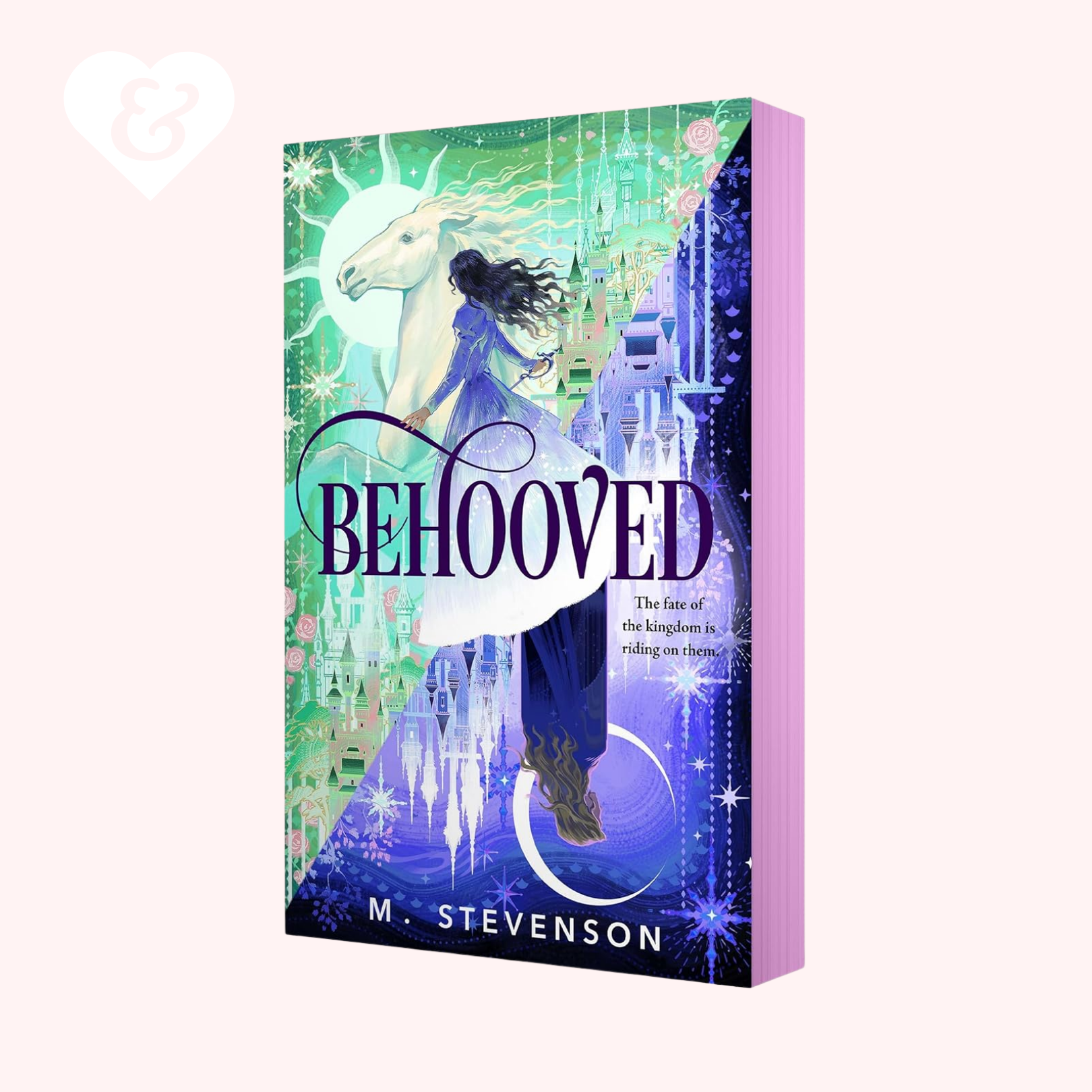 Book titled 'Behooved' by M. Stevenson with a colorful cover featuring a woman and a unicorn.