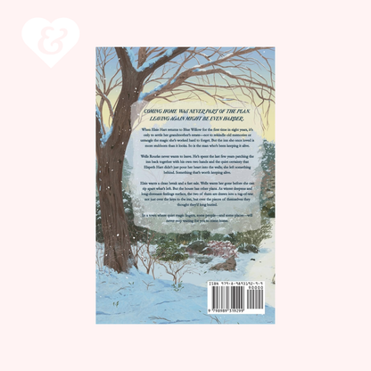Book cover with winter scene and text on a white background