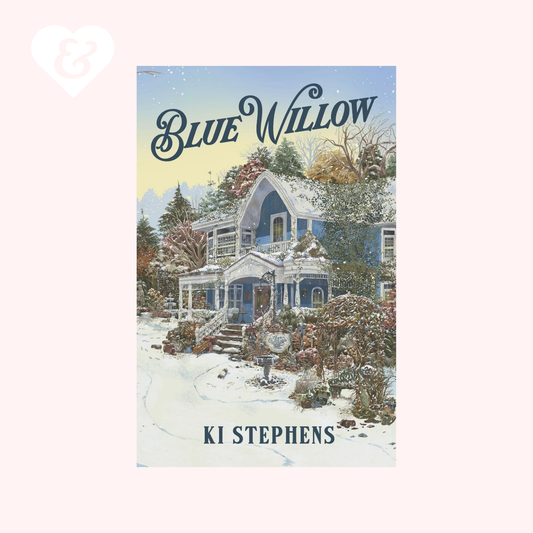 Book cover of 'Blue Willow' by KI Stephens featuring a snowy scene with a house.