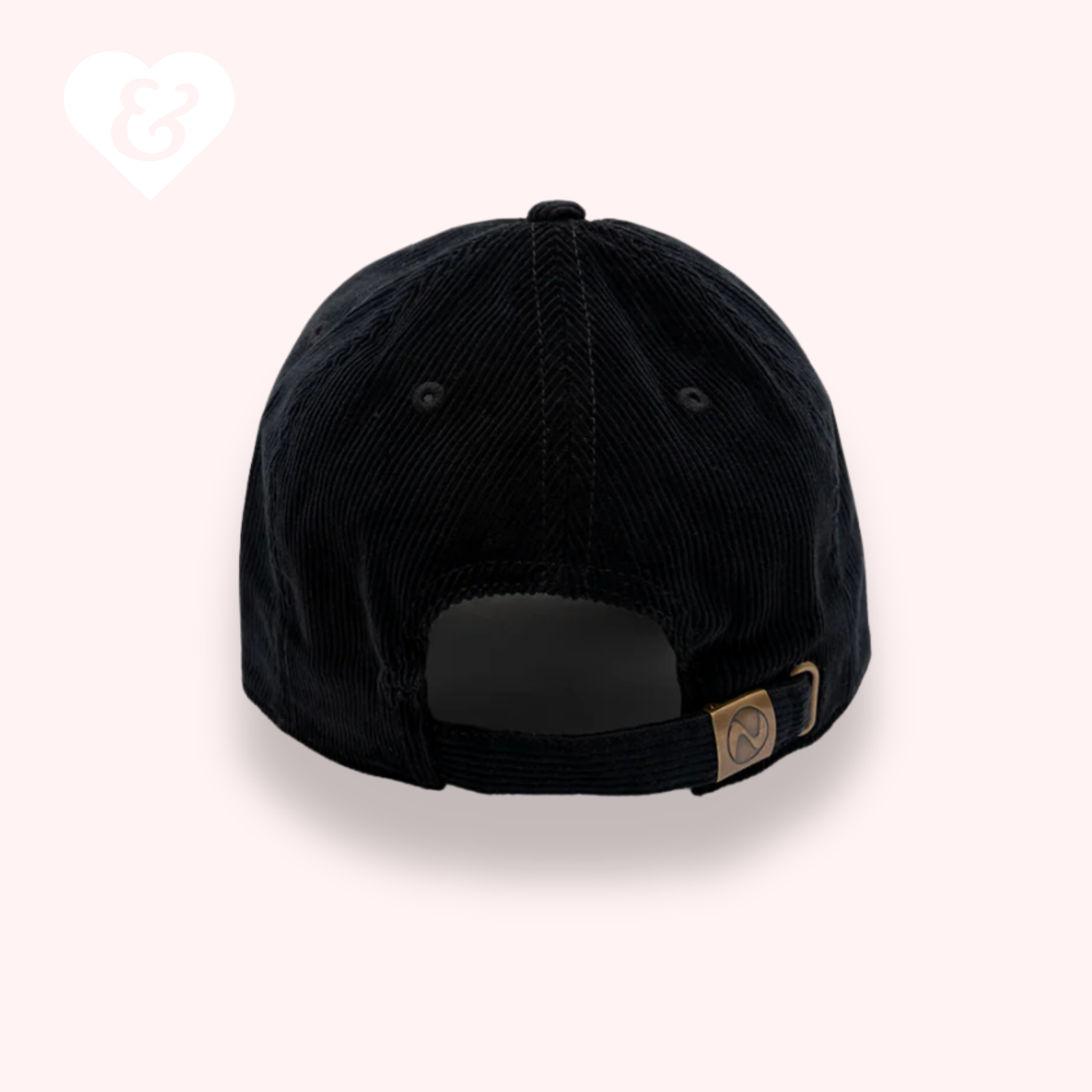 Black cap with a brand logo on a white background
