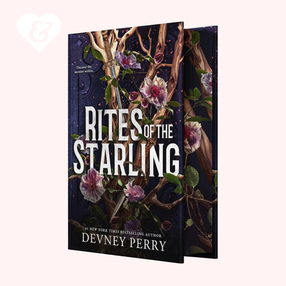 Book cover of 'Rites of the Starling' with floral and antler design on a dark background