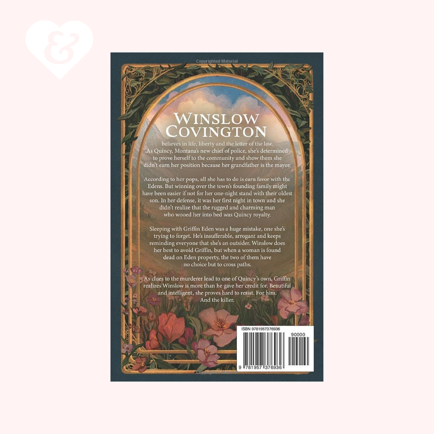 Book back cover with text and decorative elements on a white background