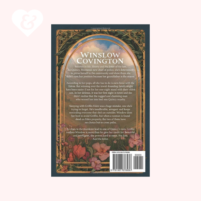 Book back cover with text and decorative elements on a white background