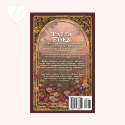Book cover with decorative text and floral design on a white background