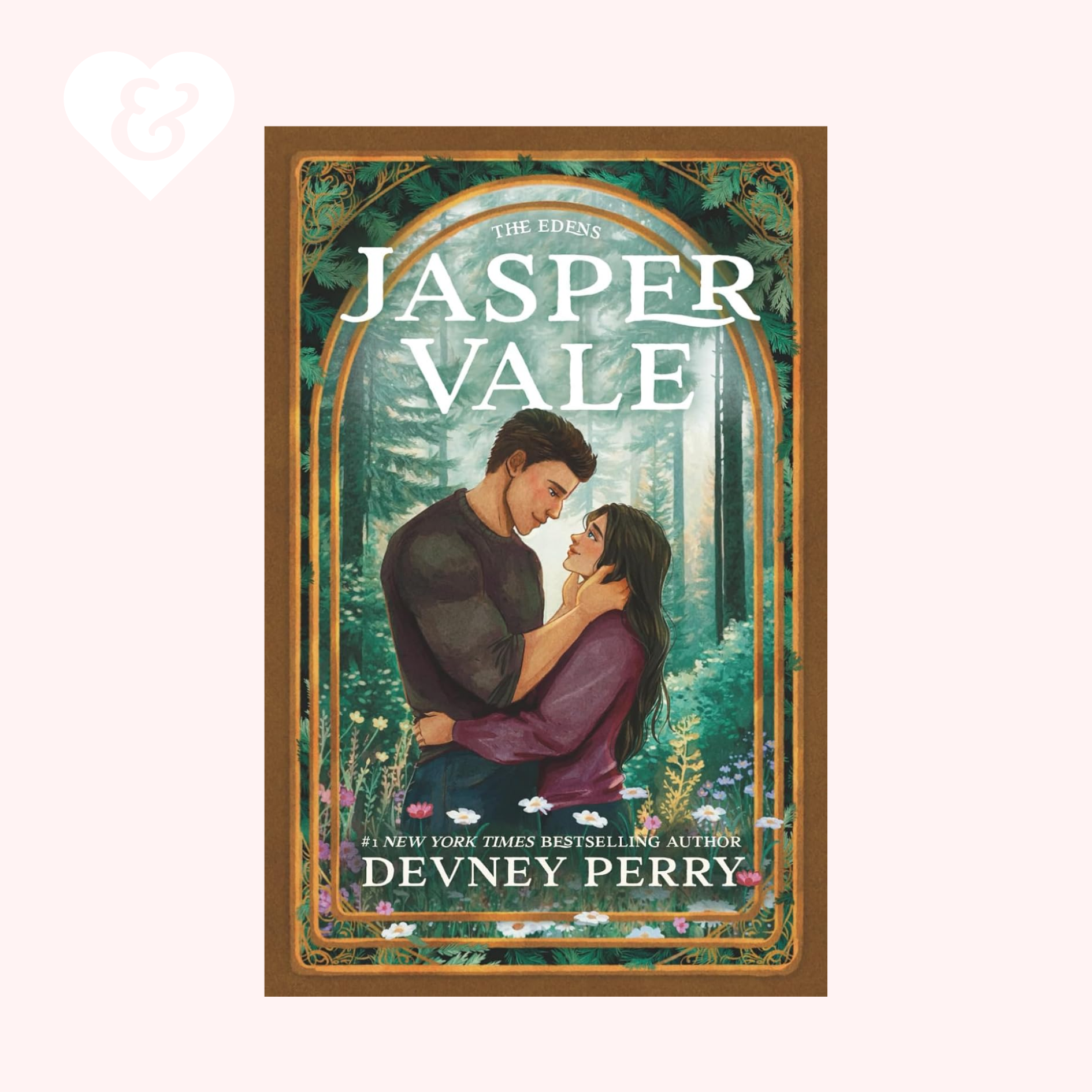 Book cover of 'The Eden's Edge' by Jasper Vale and Devney Perry with a couple embracing in a forest.
