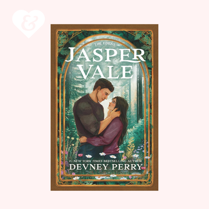 Book cover of 'The Eden's Edge' by Jasper Vale and Devney Perry with a couple embracing in a forest.