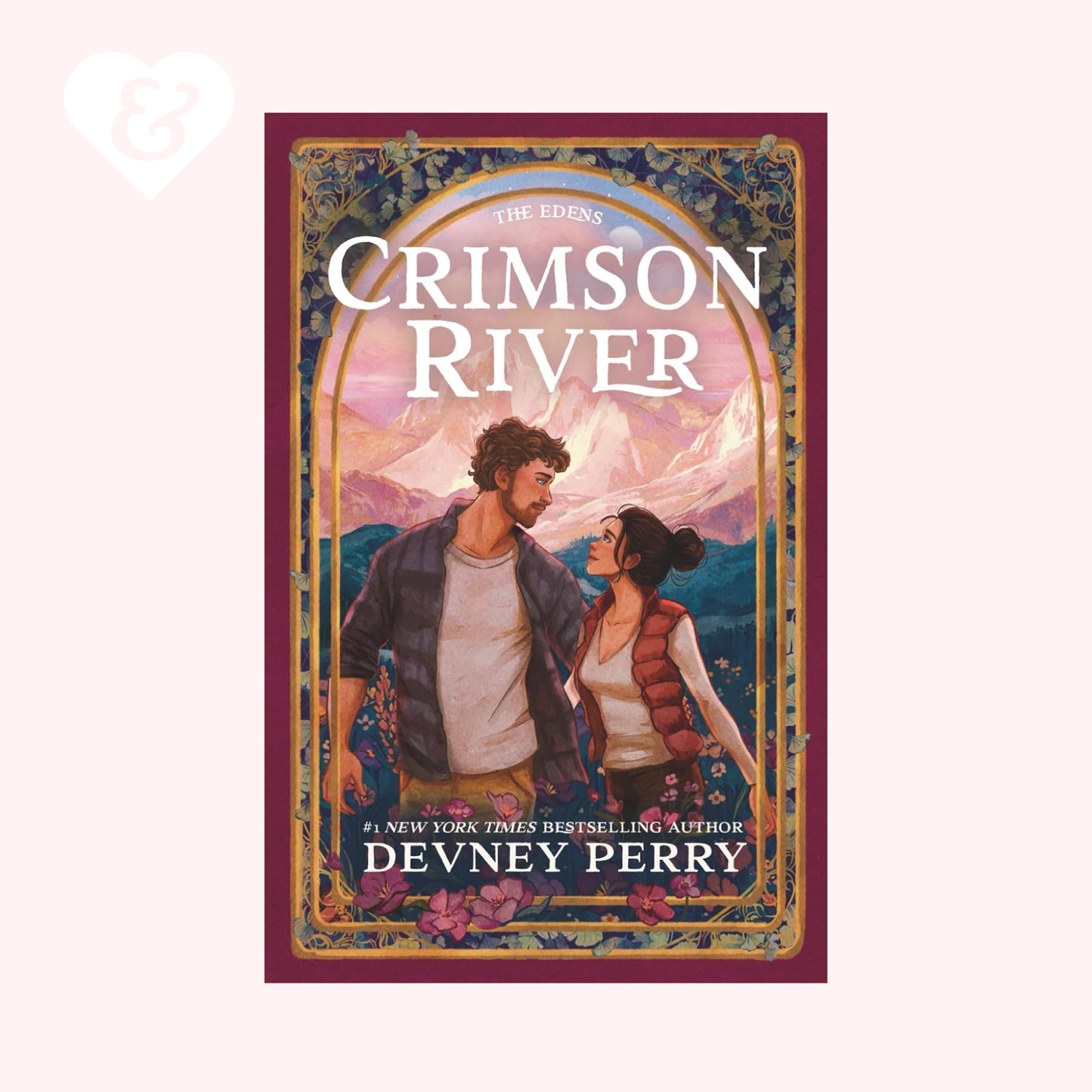 Book cover of 'Crimson River' by Devney Perry featuring a couple in a scenic setting.