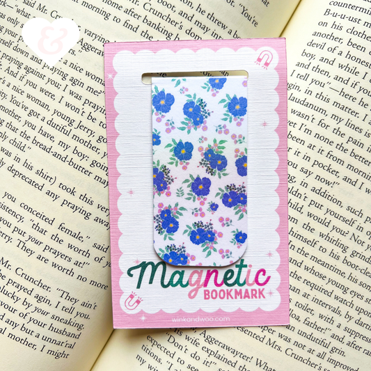 Floral magnetic bookmark on a book page
