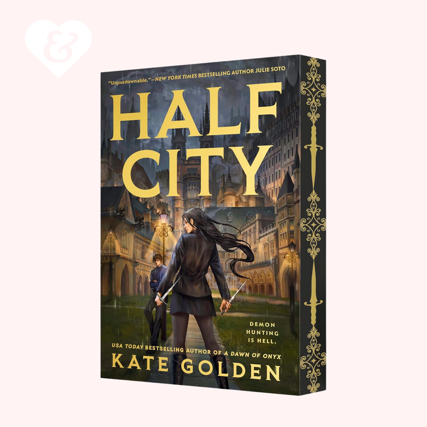 Book cover of 'Half City' by Kate Golden with a cityscape and character illustration.