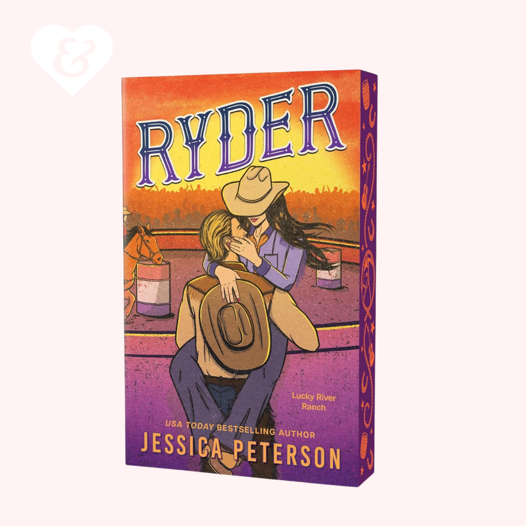 Book cover of 'Ryder' by Jessica Peterson with a colorful design featuring a couple by an arena.