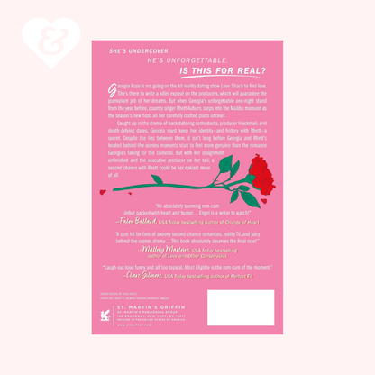 Book cover with pink background and rose graphic, featuring text and branding.