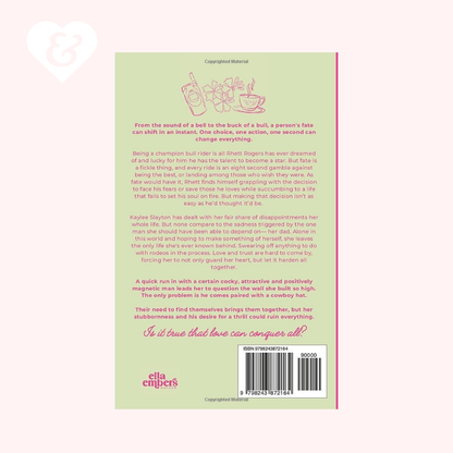 Book back cover with text and a barcode on a pink background