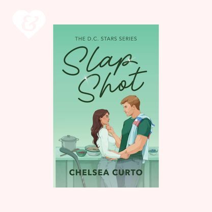 Book cover of 'Slap Shot' by Chelsea Curto featuring a couple in a kitchen.