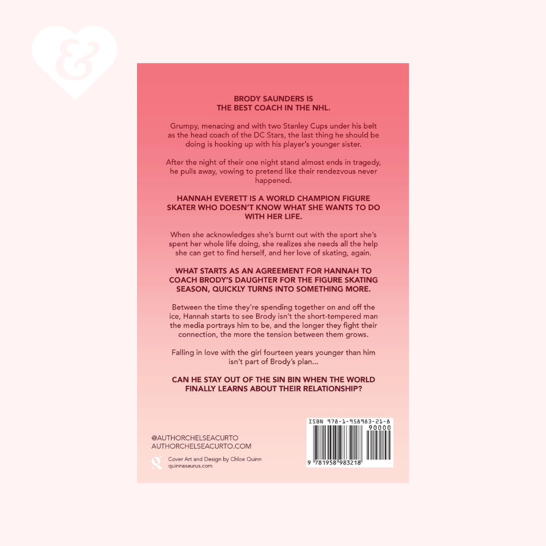 Back cover of a book with text on a pink background
