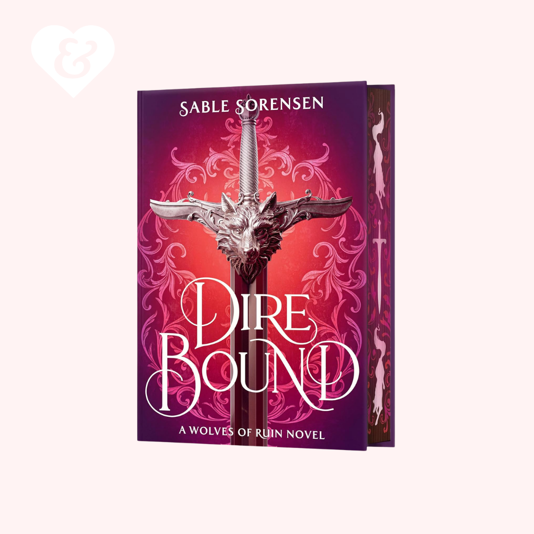 Book cover of 'Dire Bound' by Sable Sorensen with a sword design on a red and purple background.