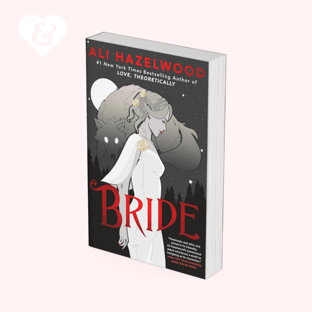 Book cover of 'Bride' by Ali Hazelwood with a stylized illustration of a woman in a white dress against a dark background.