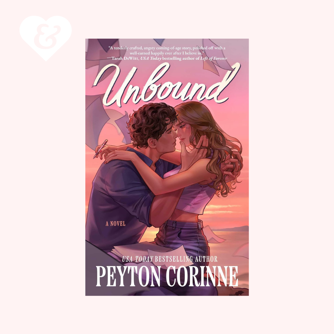 Book cover of 'Unbound' by Peyton Corinne featuring a couple embracing with a sunset background.