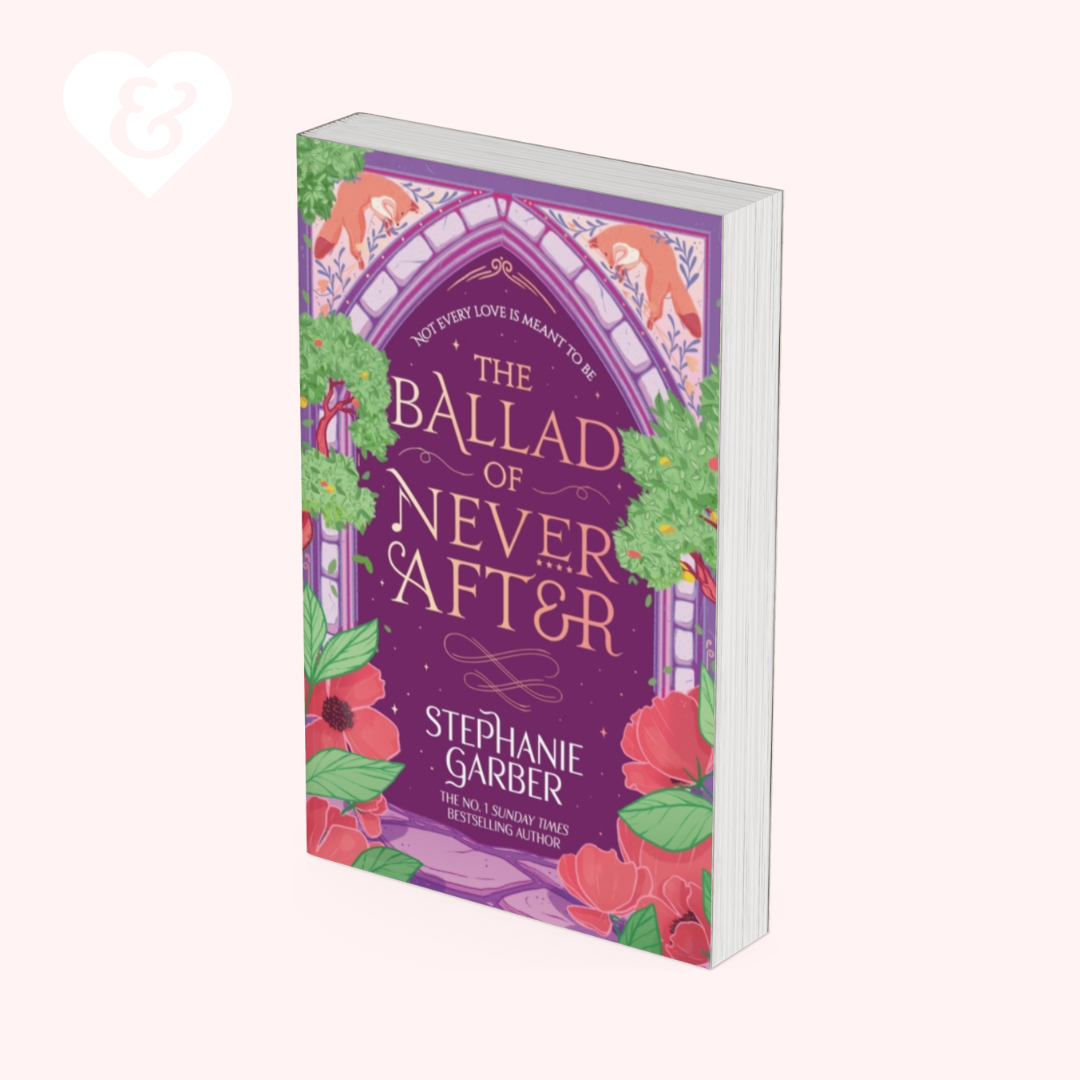 Book titled 'The Ballad of Never After' by Stephanie Garber with a purple cover and floral design on a white background.