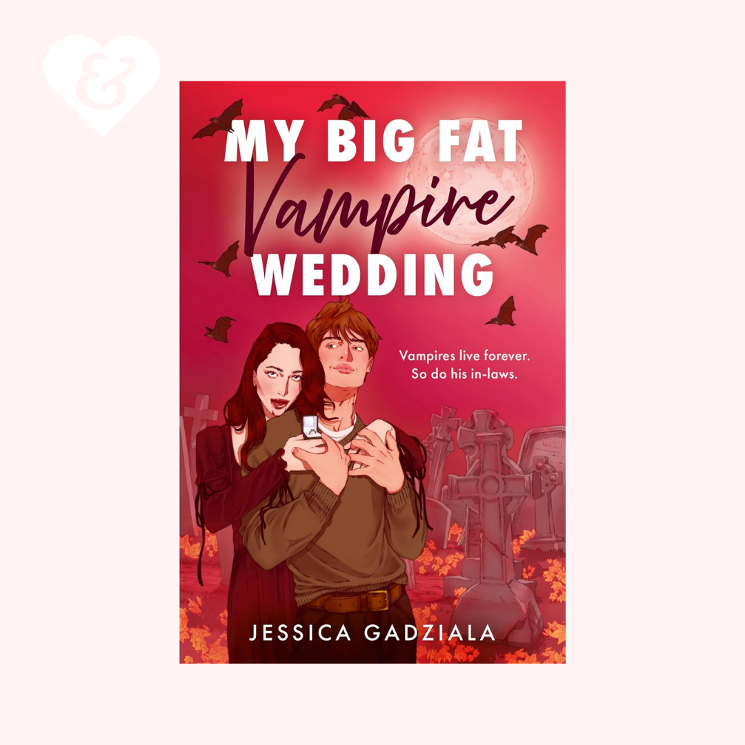 The book "my big fat vampire wedding" by Jessica Gadziala with a couple embracing in a graveyard.