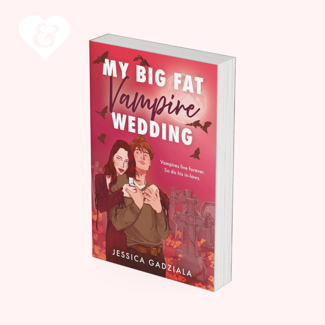 The book "my big fat vampire wedding" by Jessica Gadziala with a couple embracing in a graveyard.