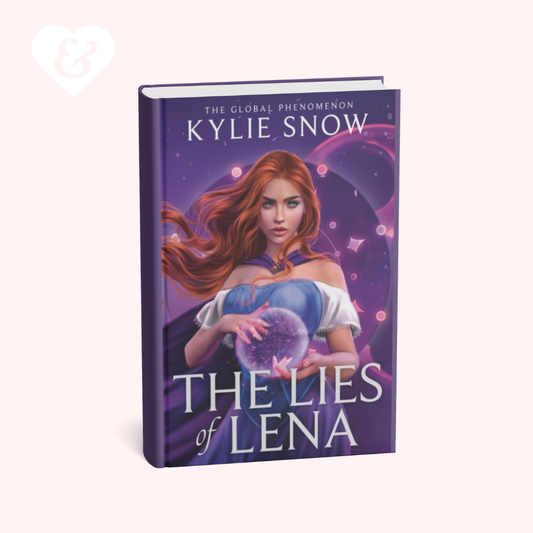 Book titled 'The Lies of Lena' by Kylie Snow with a purple cover featuring an illustration of a woman with red hair.