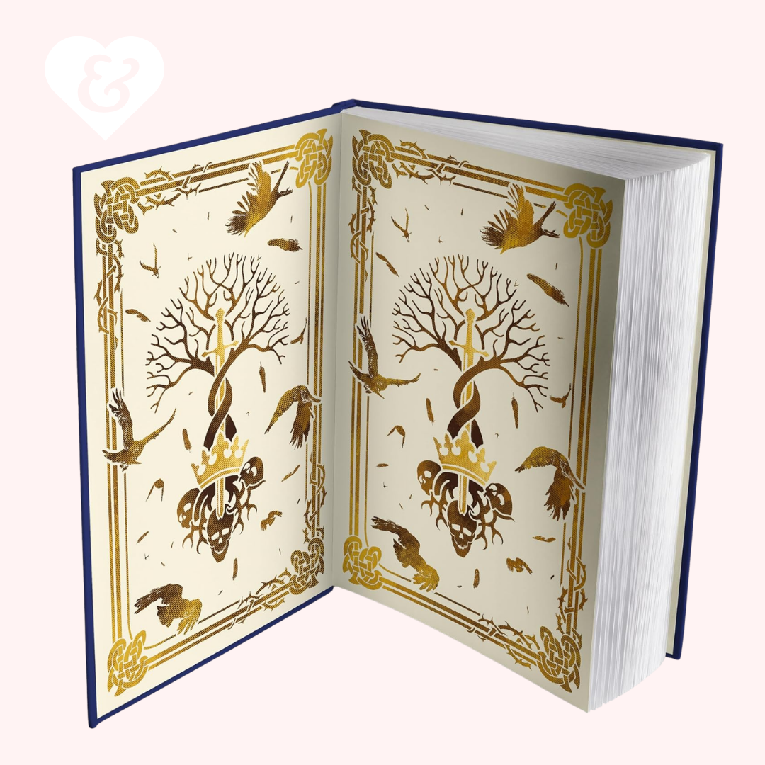 Decorative book with gold illustrations on a white background