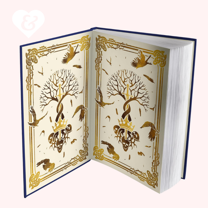 Decorative book with gold illustrations on a white background