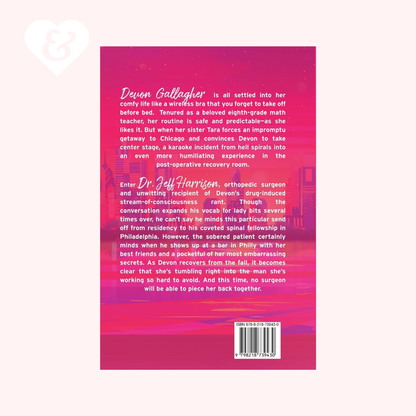 Book back cover with text on a pink and purple gradient background