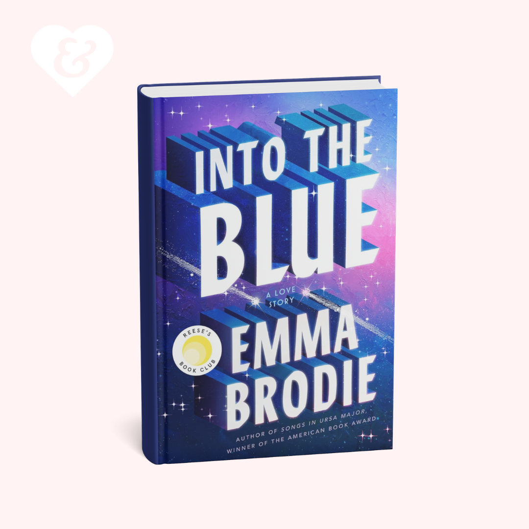 Book titled 'Into the Blue' by Emma Brodie with a blue and purple cover on a white background