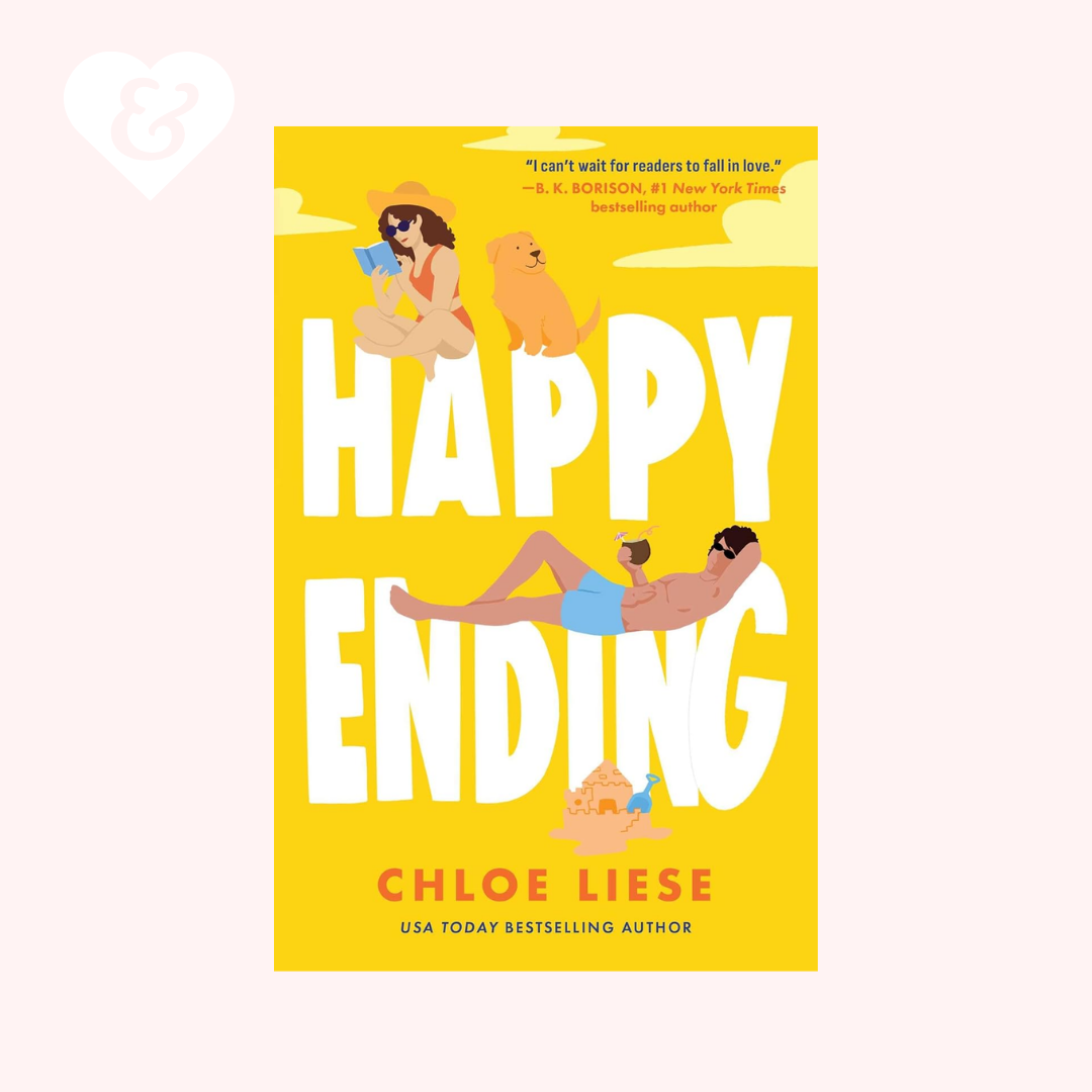 Happy Ending book by Chloe Liese on a light pink background