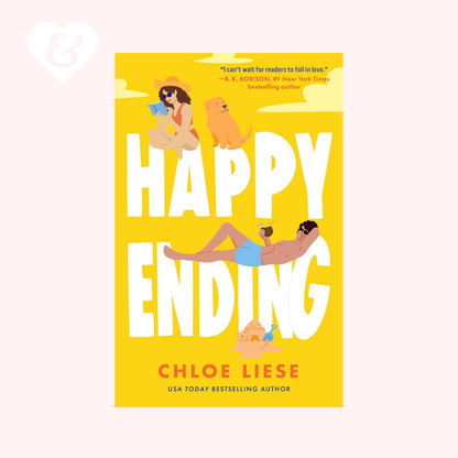 Happy Ending book by Chloe Liese on a light pink background