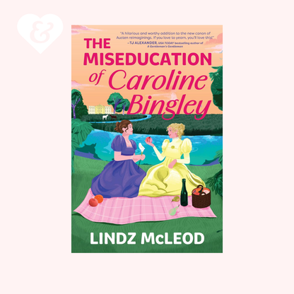 The book "the miseducation of carolin bingley" on a pale pink background