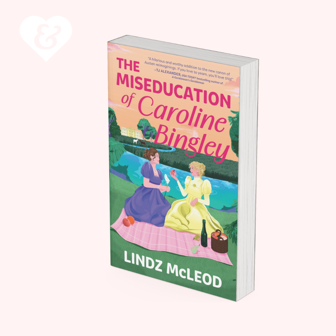 The book "the miseducation of carolin bingley" on a pale pink background