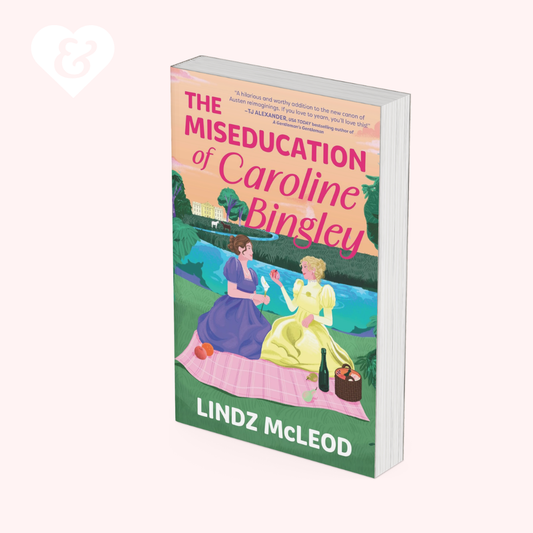 The book "the miseducation of carolin bingley" on a pale pink background