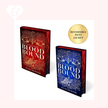 The book "blood bound" by ellis hunter showing the dust cover in both blue and red.