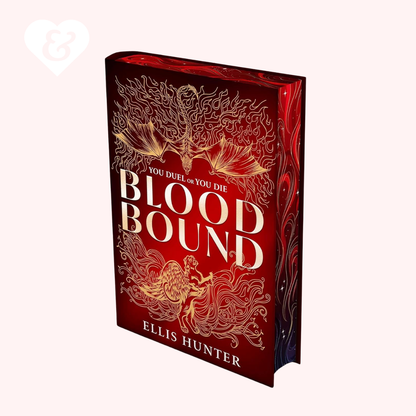 The book "blood bound" by ellis hunter on a light pink background