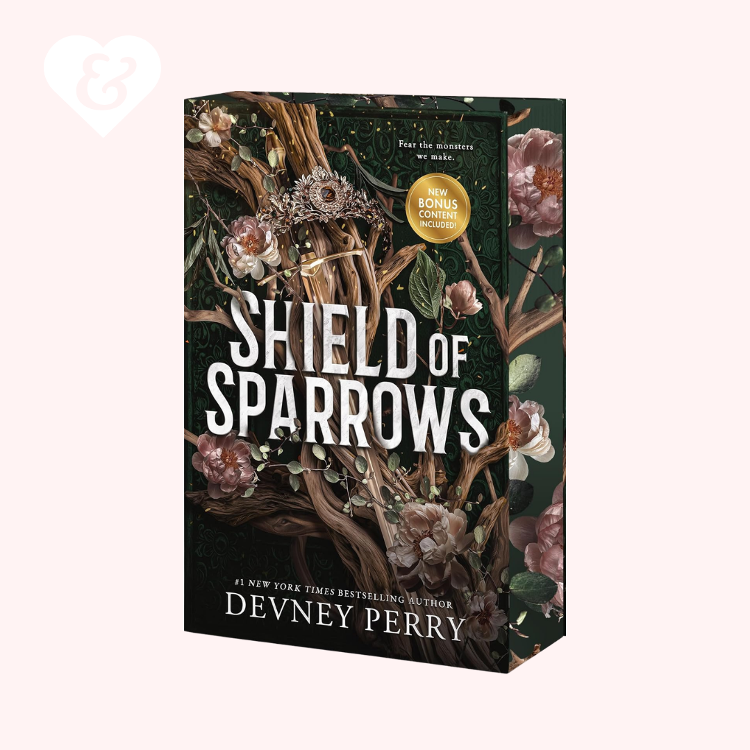 Book cover of 'Shield of Sparrows' by Devney Perry with decorative elements on a white background