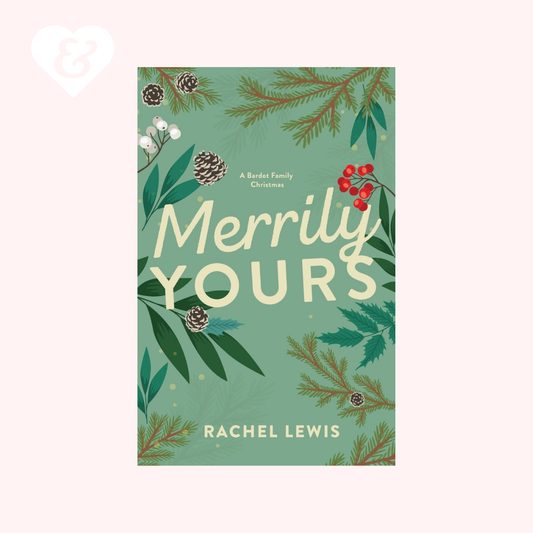 The book "merrily yours" by rachel lewis with a holiday foliage pattern