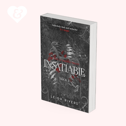 Book titled 'Insatiable' by Leigh Rivers on a white background